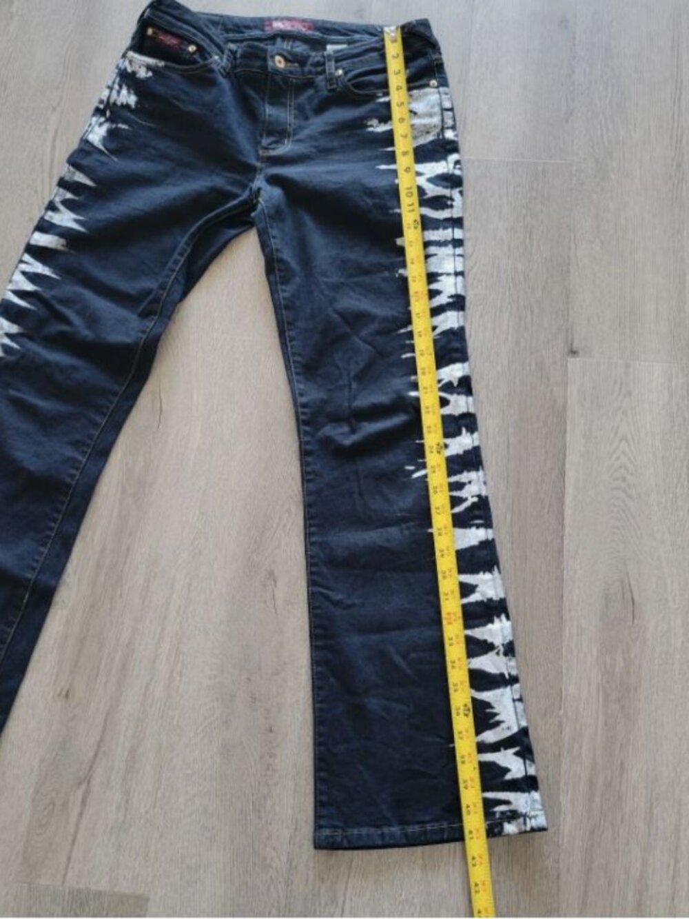 BABY PHAT VTG Y2K Hip Hop Streetwear Wide Leg Flare Abstract Jeans Black Size 11 - Picture 14 of 15